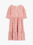 John Lewis Kids' Floral Tiered Short Sleeve Dress, Gardenia