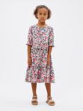 John Lewis Kids' Midi Short Sleeve Floral Jersey Dress, Carbon