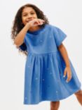 John Lewis Kids' Foil Star Smock Jersey Dress, Blue Yonder