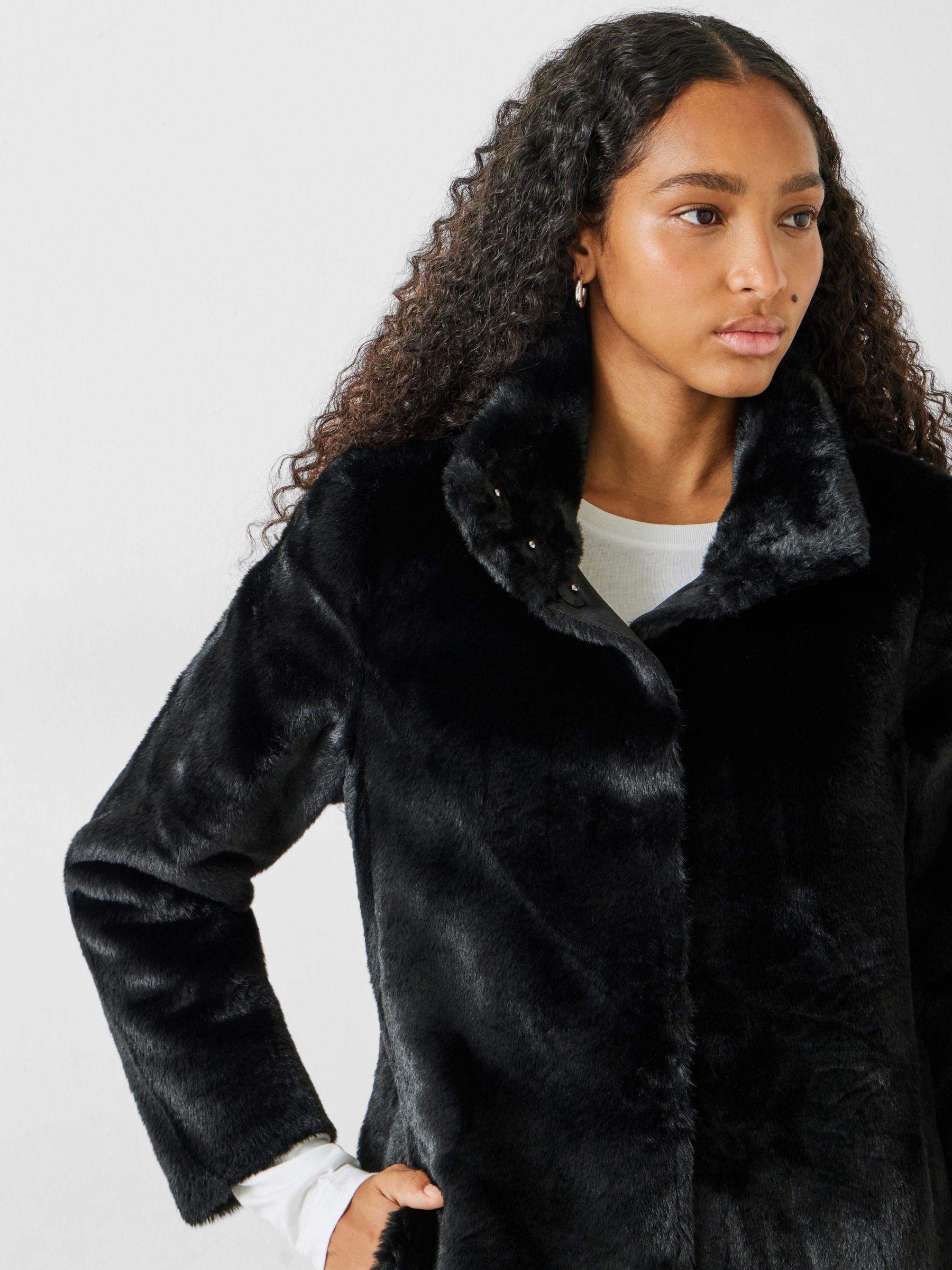 HUSH Ella Faux Fur Coat, Black at John Lewis & Partners