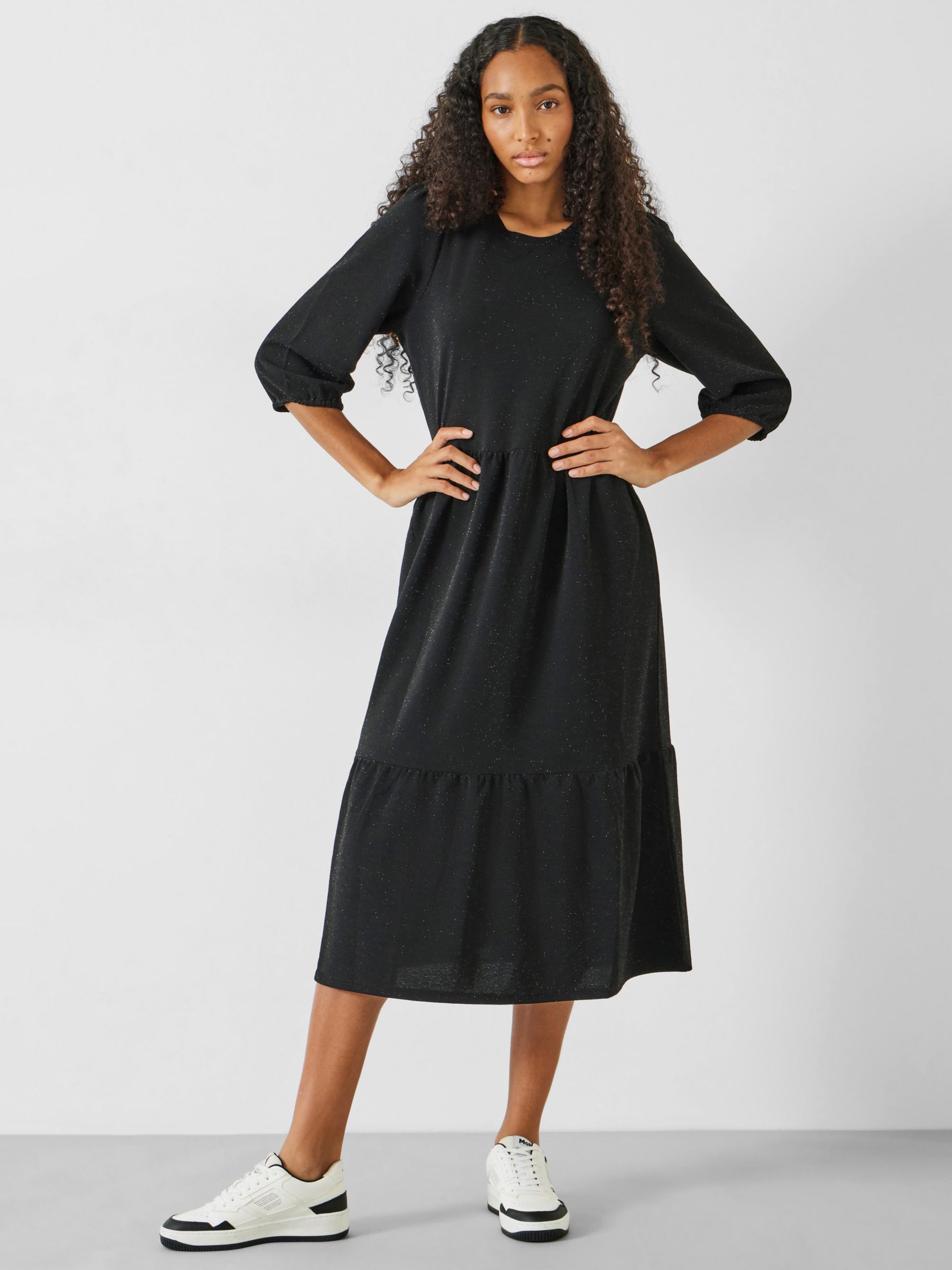 HUSH Athena Sparkle Jersey Dress, Black, 4