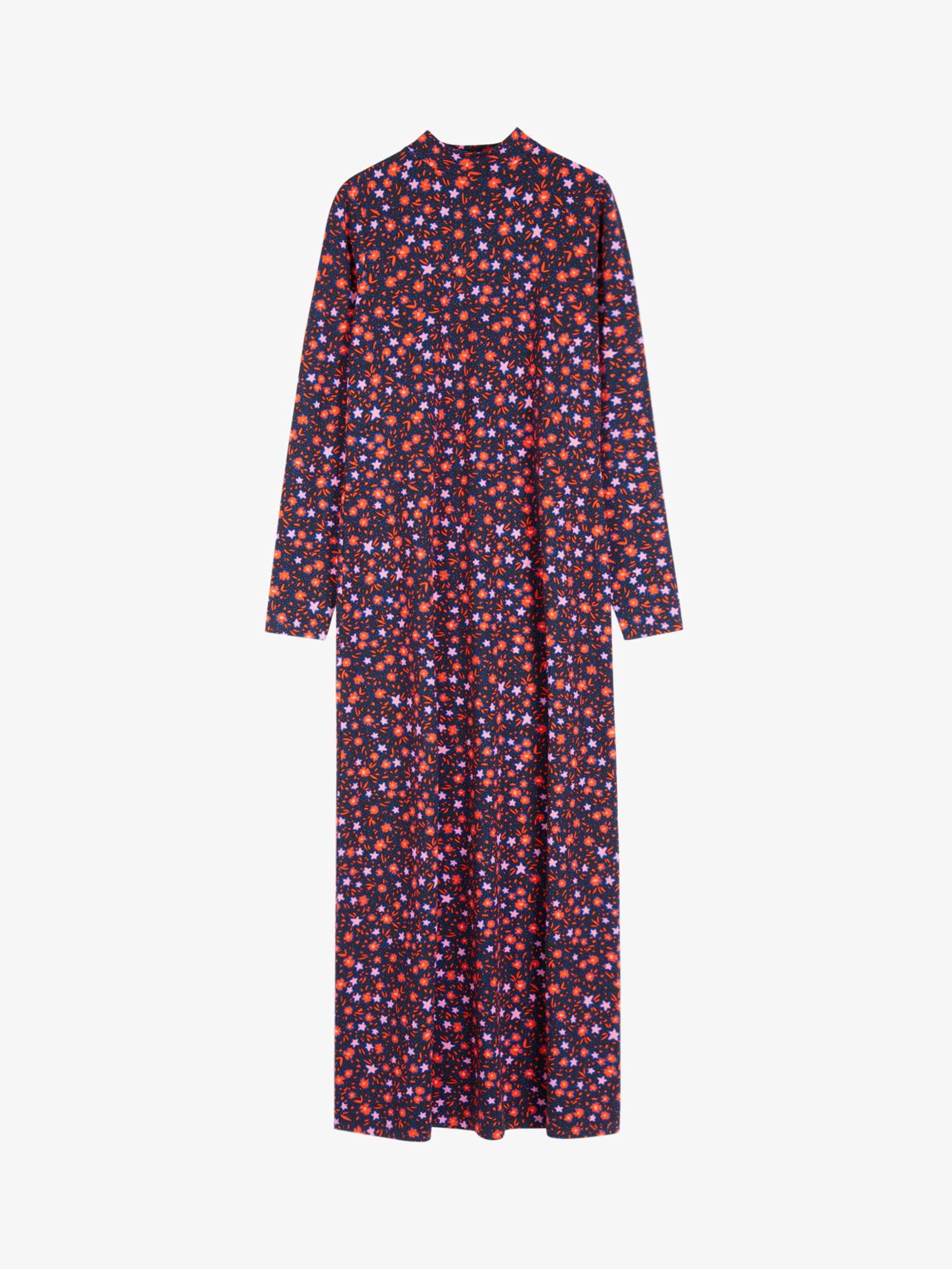 HUSH Emma Star and Flower Print Midi Dress, Black at John Lewis & Partners