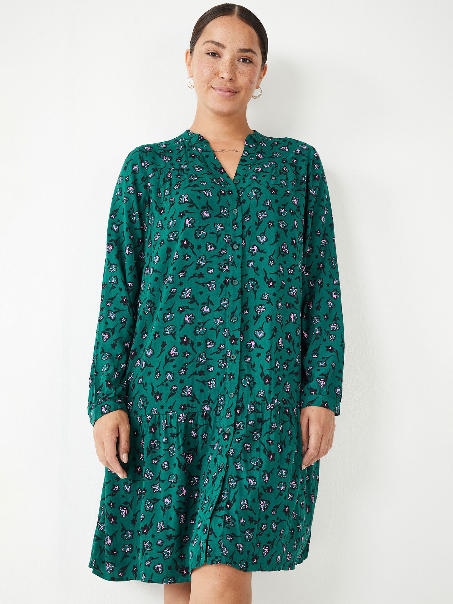 hush Malia Floral Print Shirt Dress, Green/Pink at John Lewis & Partners