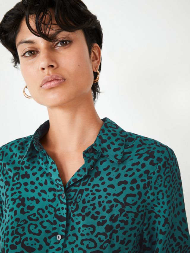 HUSH Rene Leopard Print Shirt, Green/Black, 4