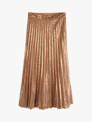 HUSH Clio Ple Embellished Pleated Maxi Skirt, Bronze