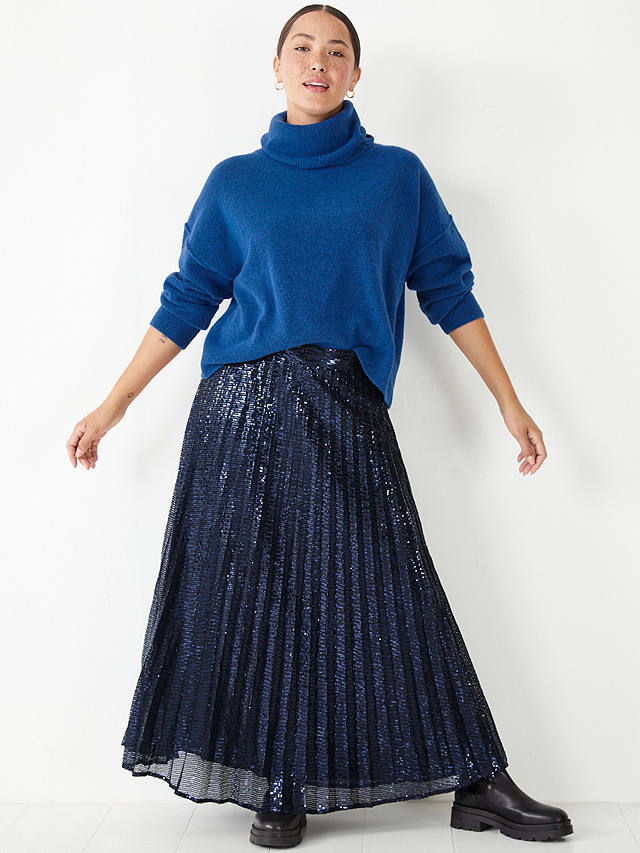 HUSH Clio Ple Embellished Pleated Maxi Skirt, Navy