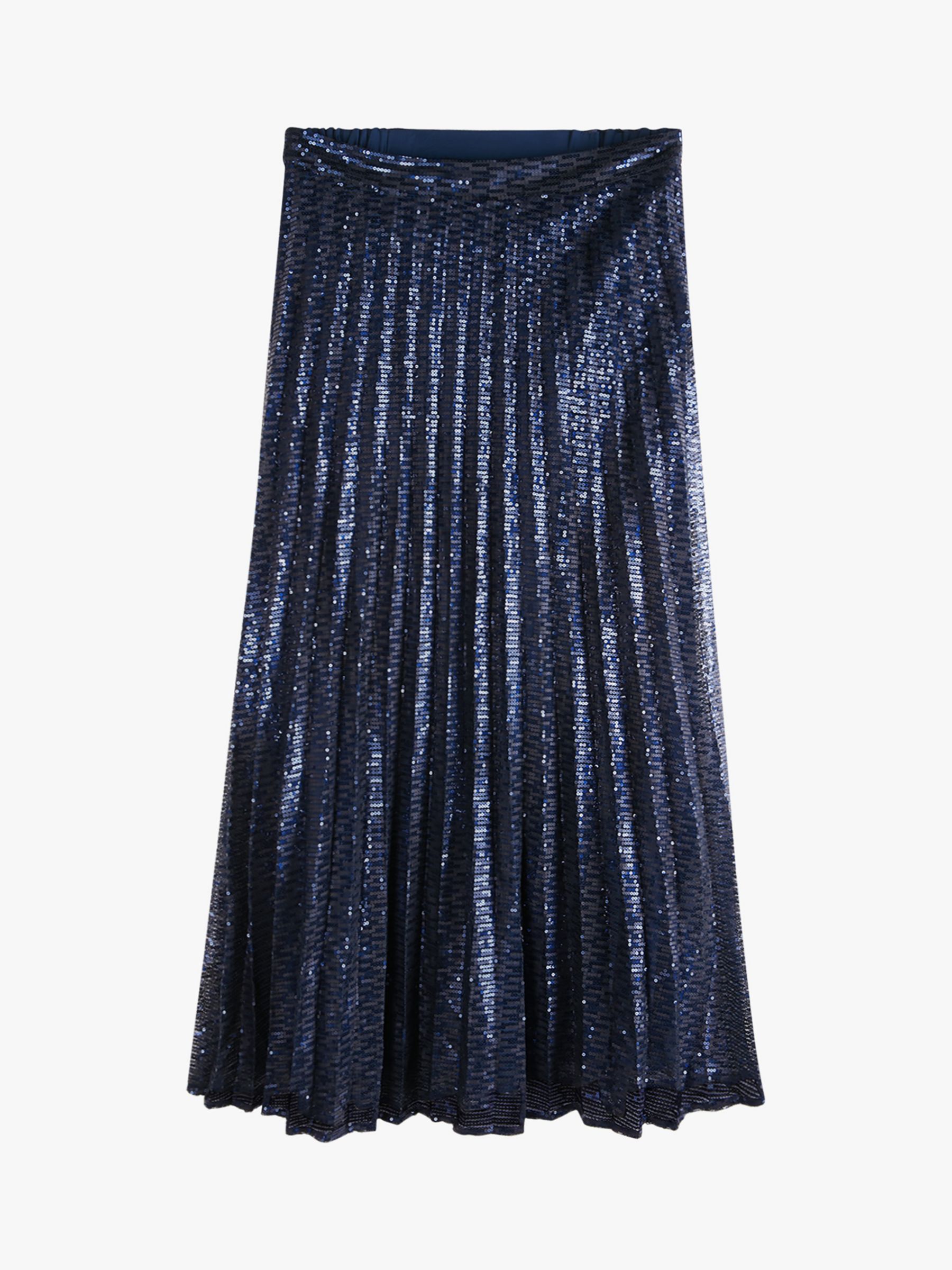 hush Clio Ple Embellished Pleated Maxi Skirt, Navy, 4