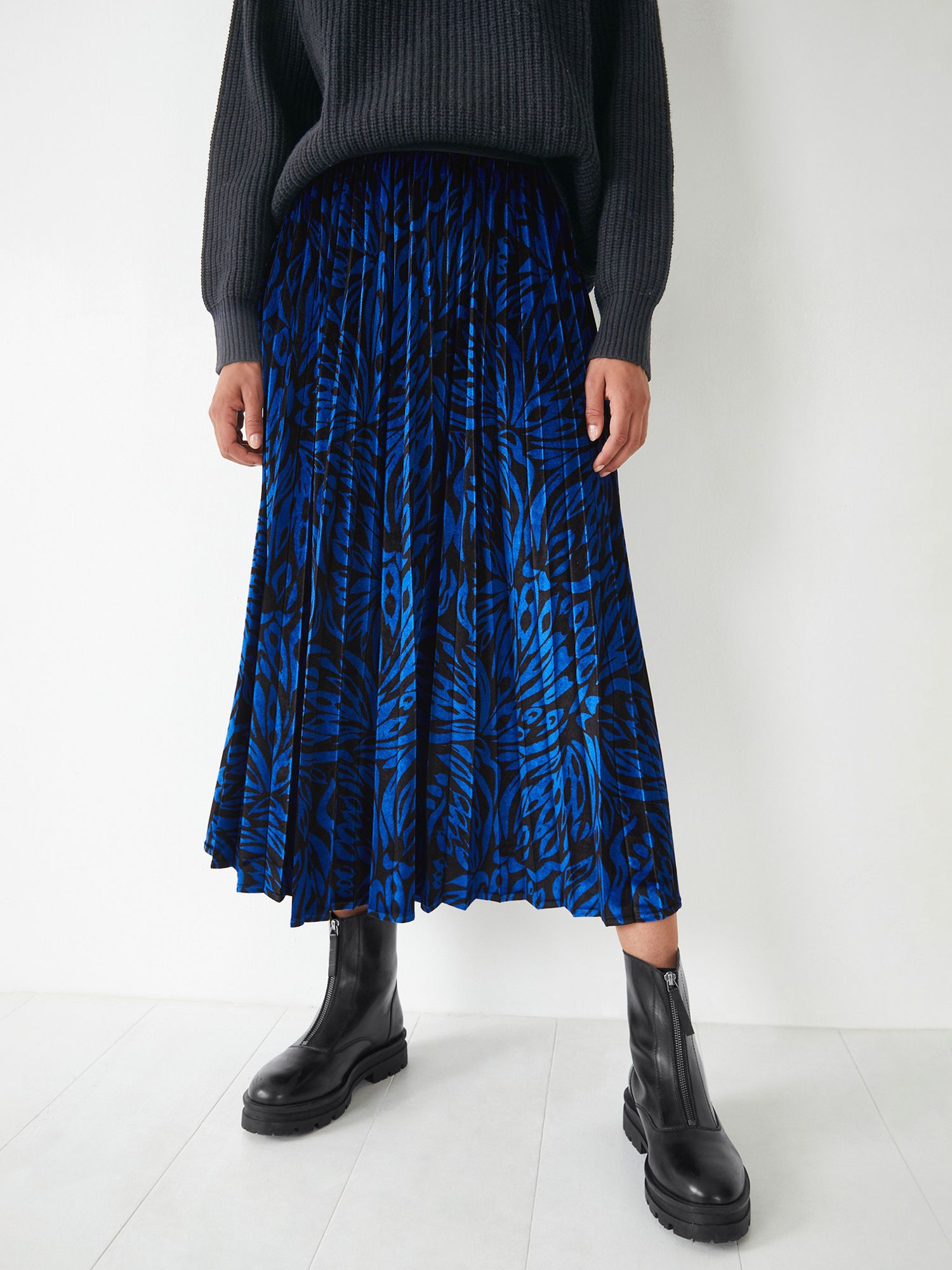 hush Thea Velour Maxi Skirt, Black/Blue at John Lewis & Partners