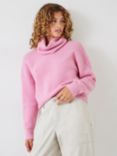 HUSH Meryll Roll Neck Wool Blend Cropped Jumper, Dusty Pink