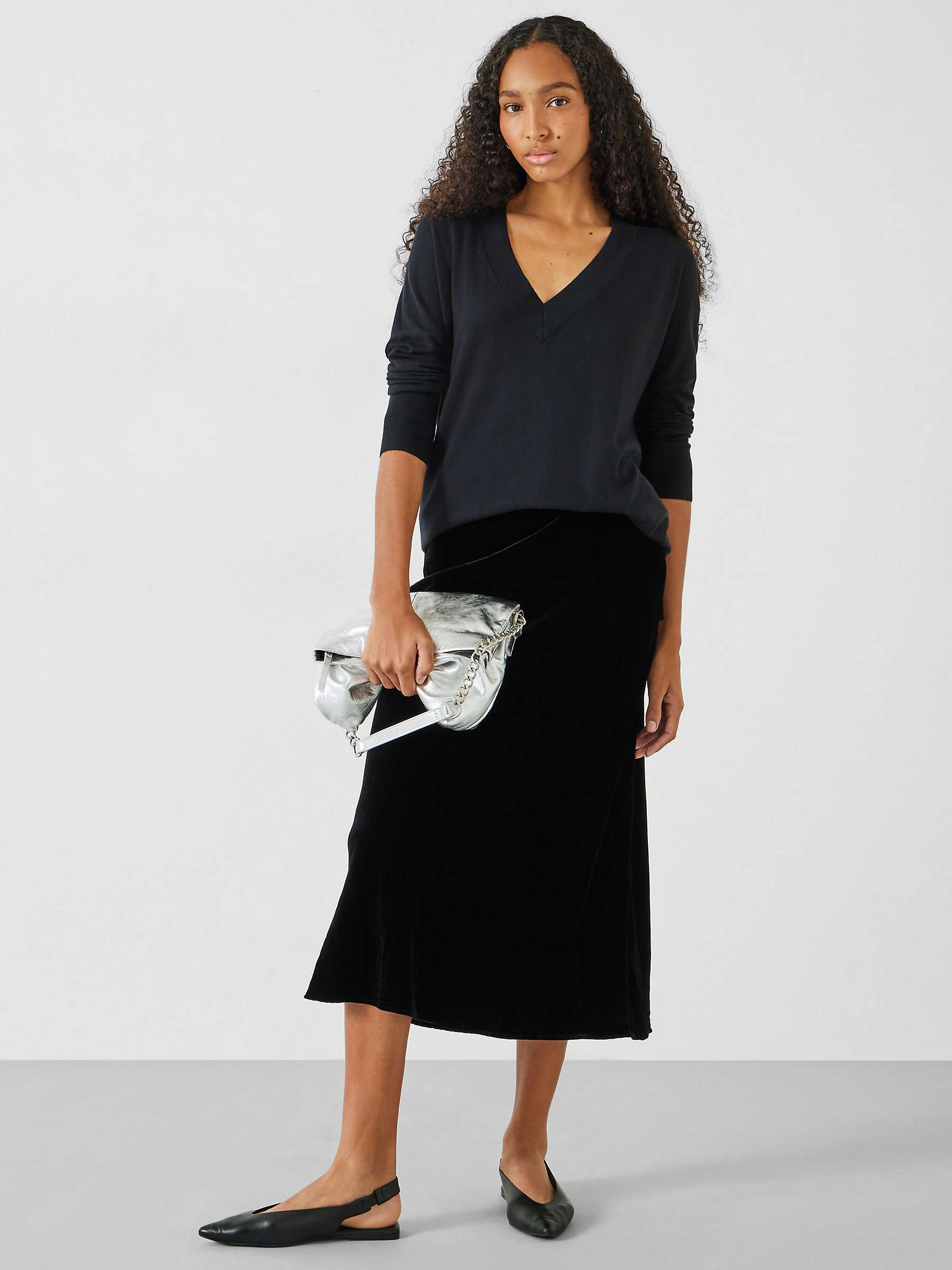 Buy HUSH Simone Velvet Midi Skirt, Black Online at johnlewis.com
