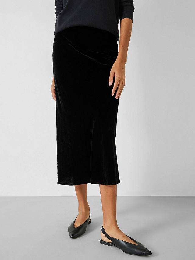 HUSH Simone Velvet Midi Skirt, Black