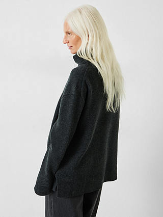 HUSH Cashmere Chunky Roll Neck Jumper, Charcoal Marl