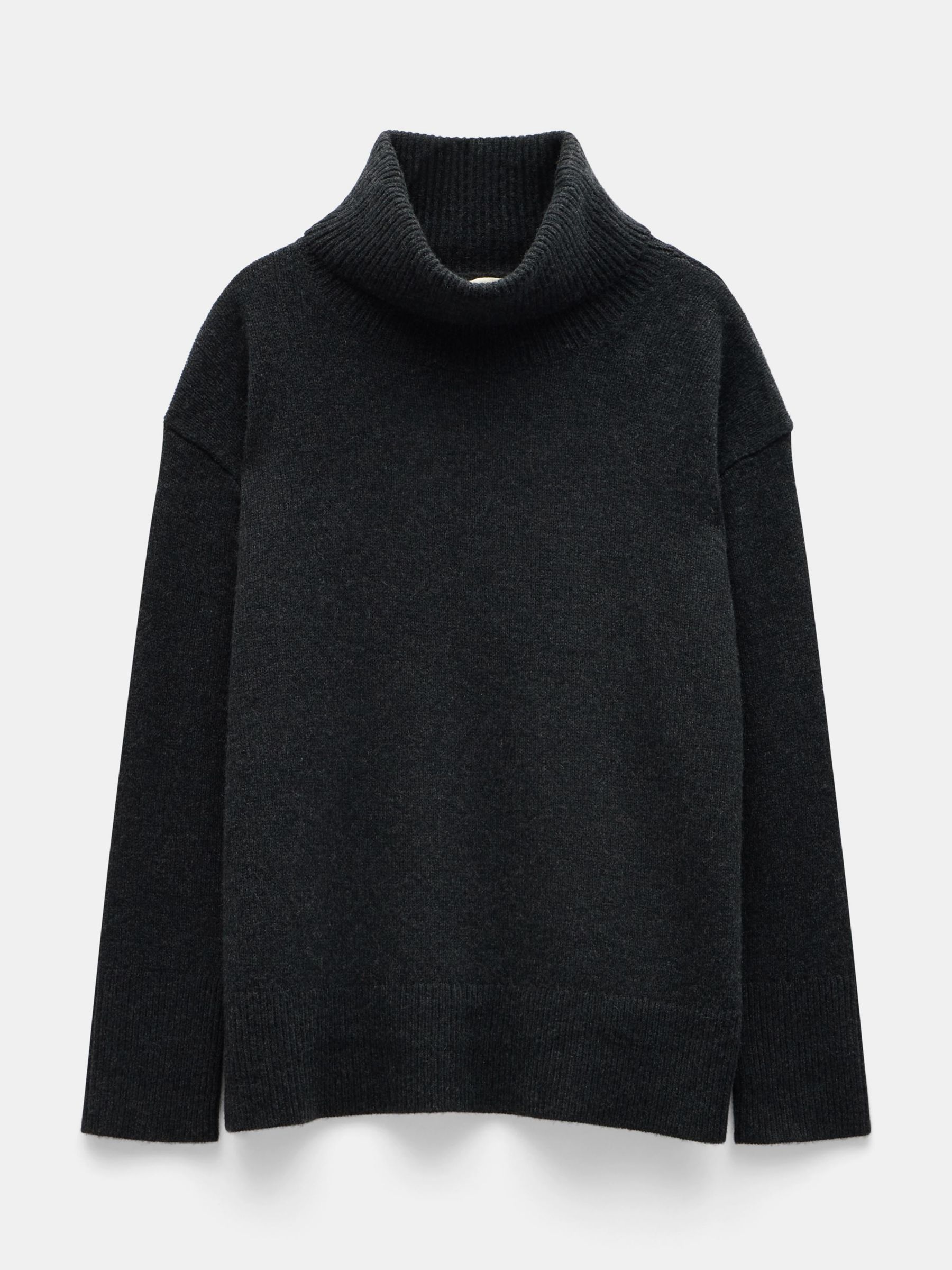 HUSH Cashmere Chunky Roll Neck Jumper, Charcoal Marl, XS