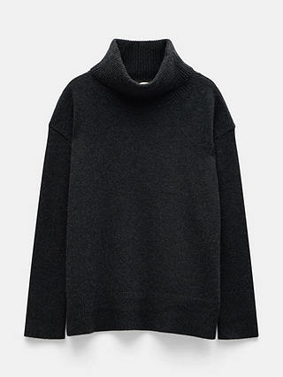 HUSH Cashmere Chunky Roll Neck Jumper, Charcoal Marl