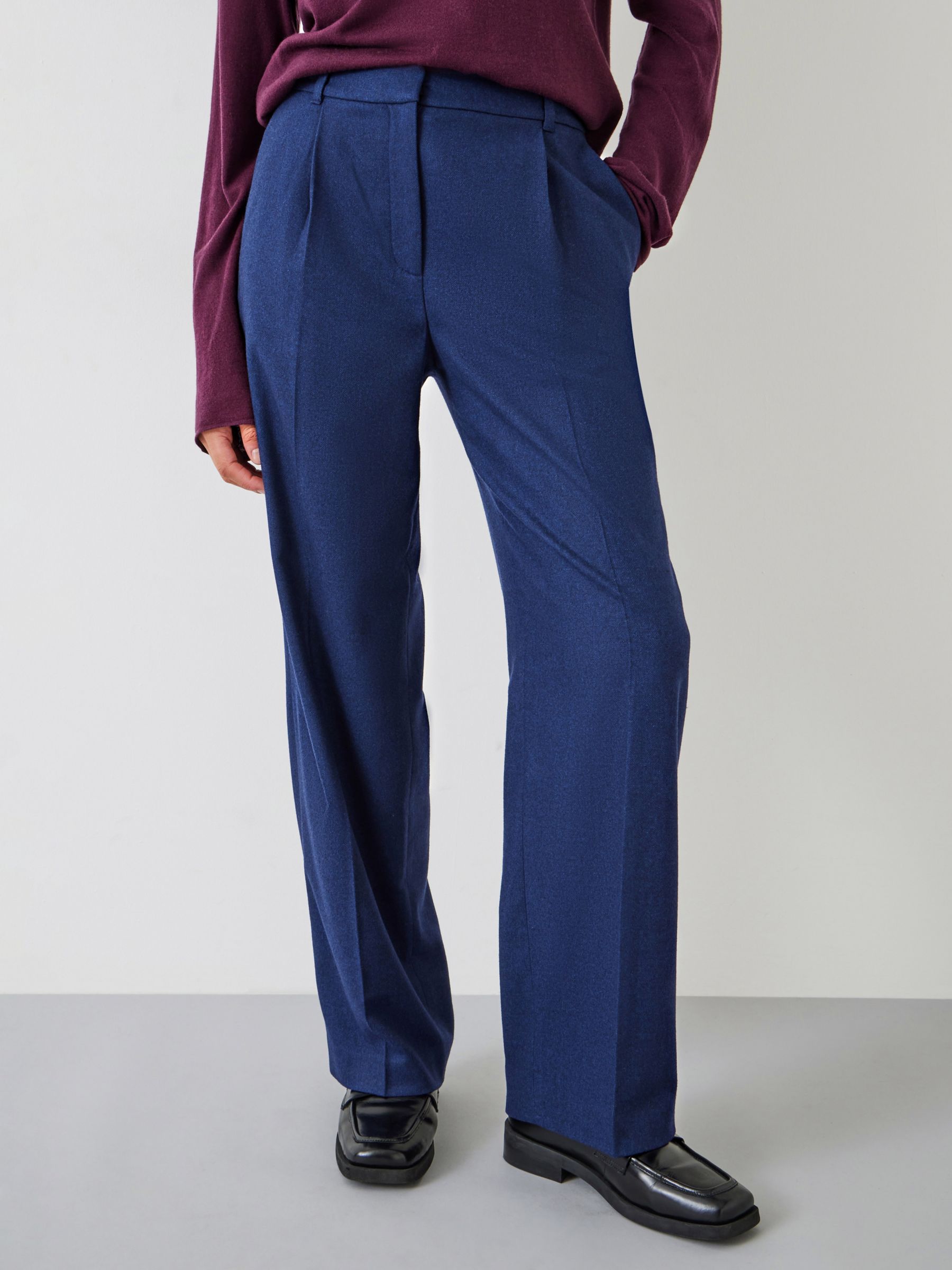 HUSH Carine Wool Wide Leg Trousers, Mid Blue at John Lewis & Partners