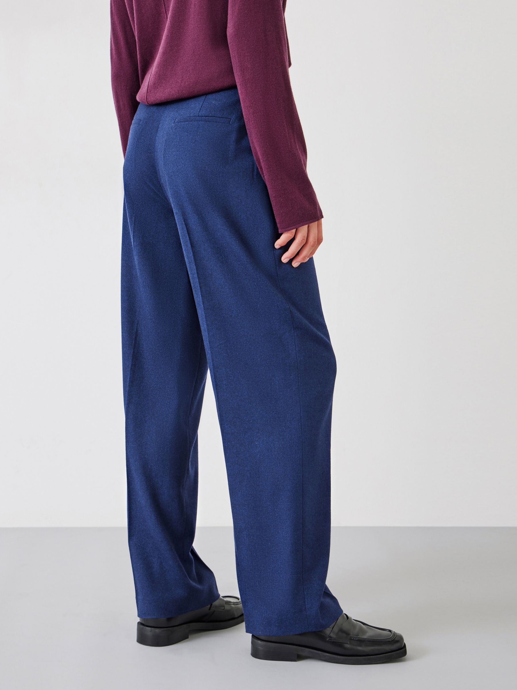 HUSH Carine Wool Wide Leg Trousers, Mid Blue at John Lewis & Partners