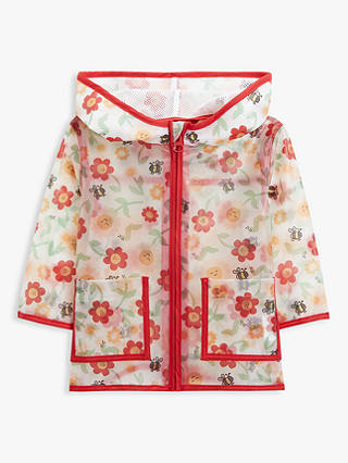 John Lewis ANYDAY Baby Floral Shower Resistant Rain Mac Jacket, Clear