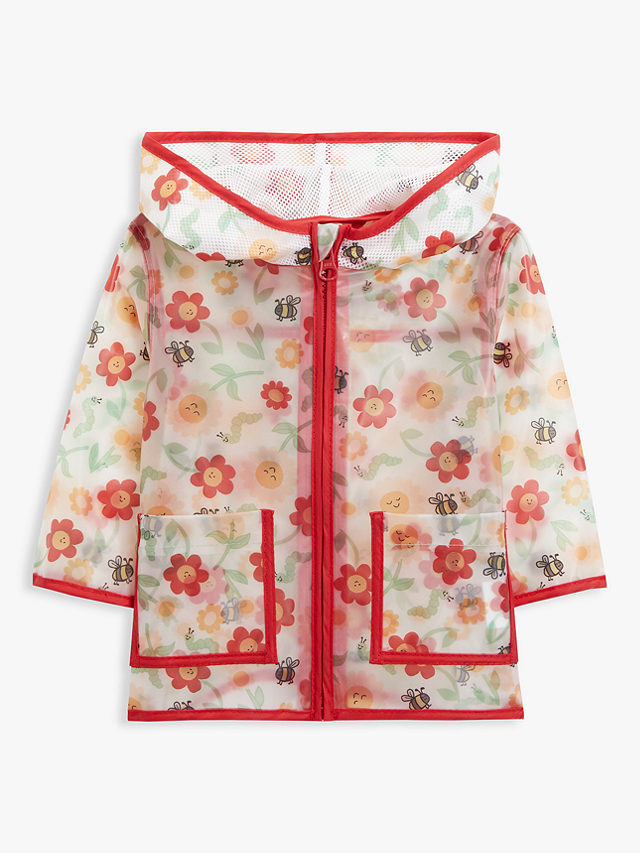 John Lewis ANYDAY Baby Floral Shower Resistant Rain Mac Jacket, Clear, 3-6 months