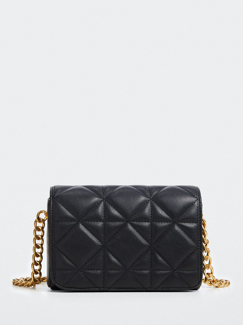 Mango Chess Quilted Chain Strap Cross Body Bag, Black, One Size