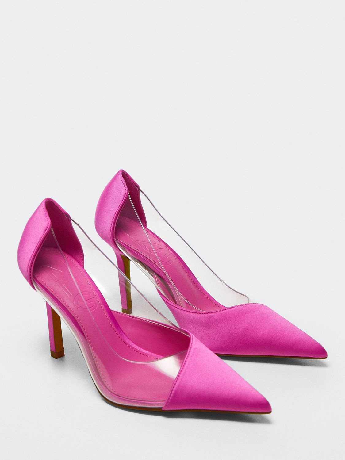 Mango Pointed Toe Perspex Court Shoes, Bright Pink