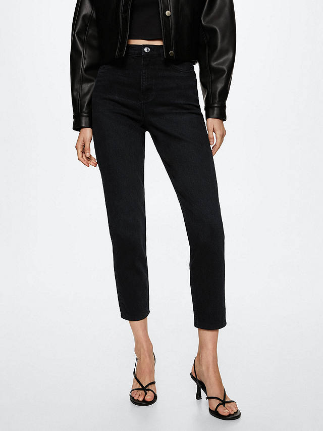 Mango New Mom Cropped Jeans, Black at John Lewis & Partners