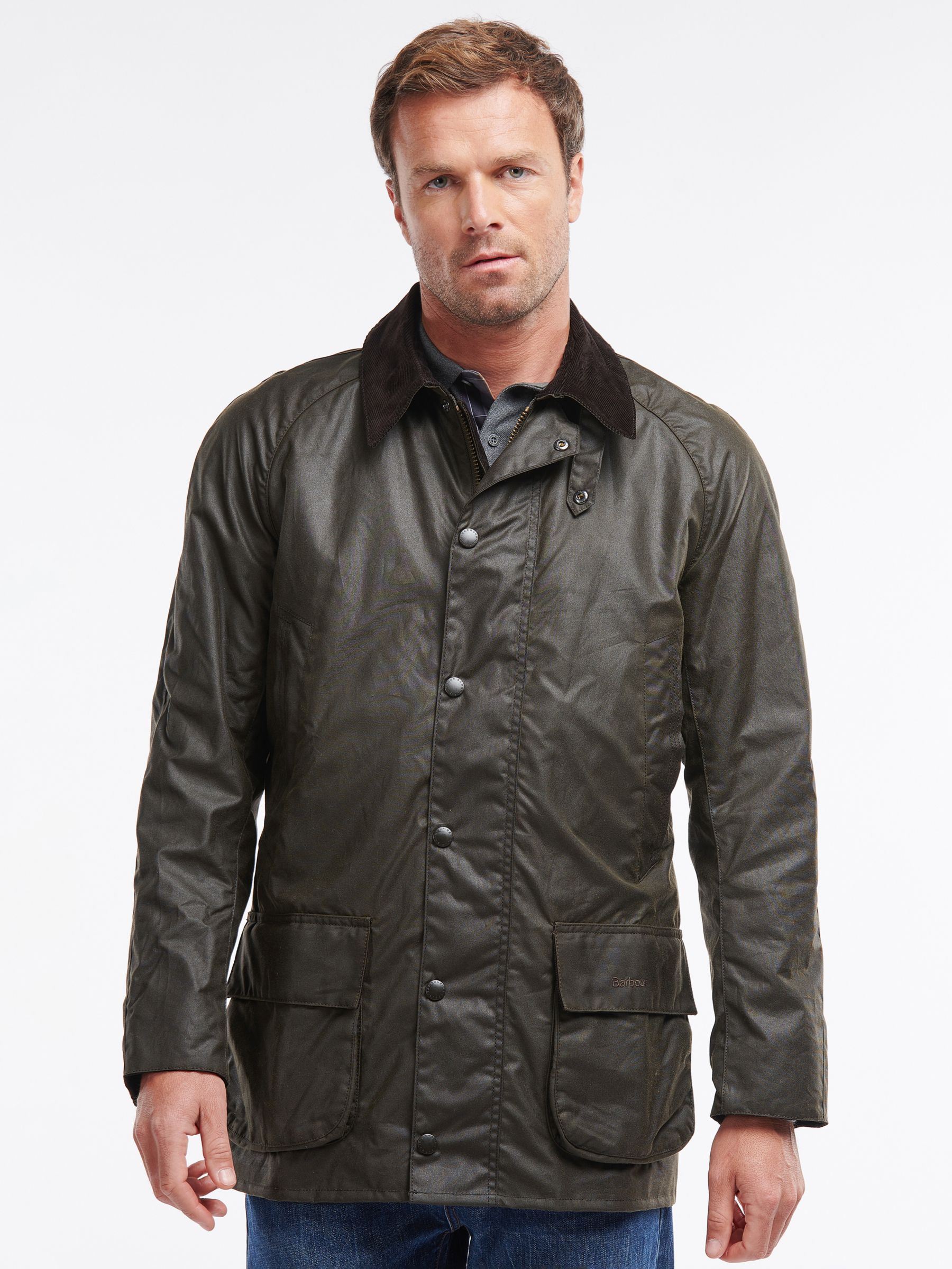 Barbour Bristol Waxed Cotton Jacket, Olive at John Lewis & Partners
