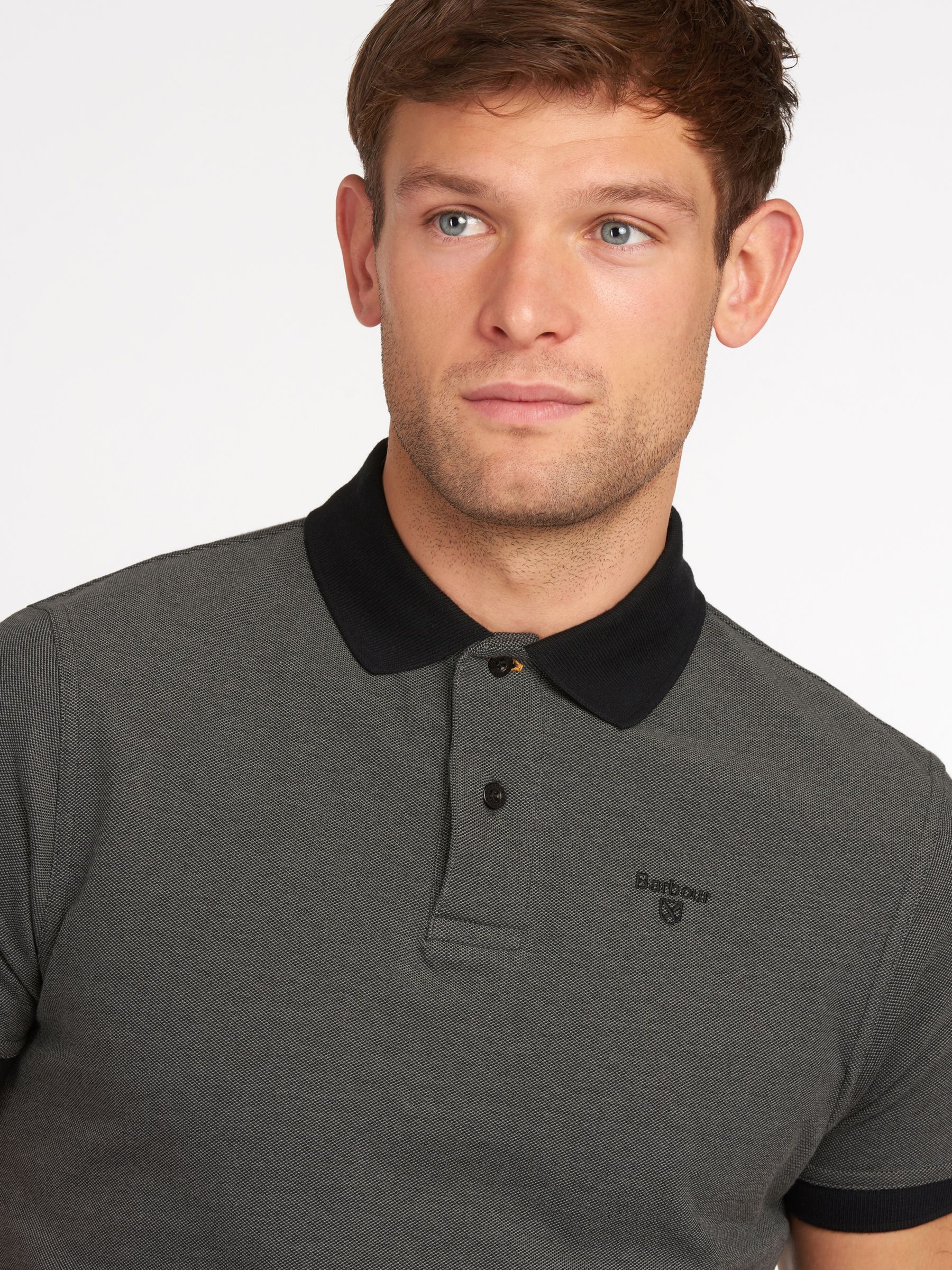 Barbour Essential Sports Mix Polo Shirt, Black at John Lewis & Partners