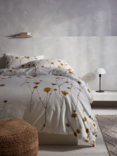 Mother of Pearl Floral Organic Cotton Double Duvet Cover Set, Natural Cream/Gold