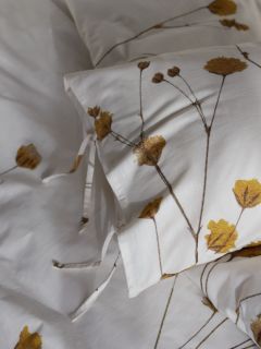 Mother of Pearl Floral Organic Cotton Double Duvet Cover Set, Natural Cream/Gold