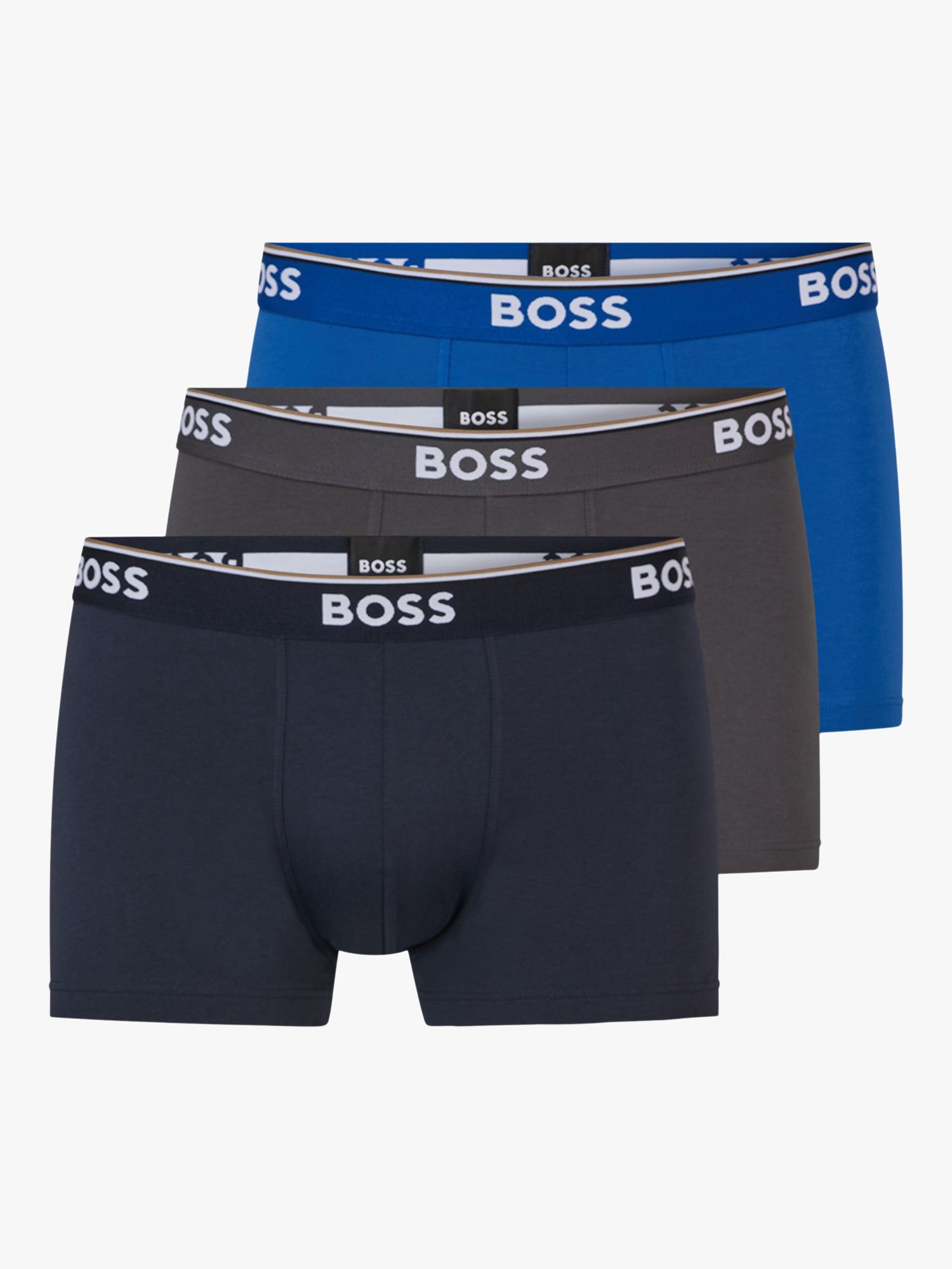 BOSS Power Cotton Logo Waistband Trunks, Pack of 3, Open Blue at John ...
