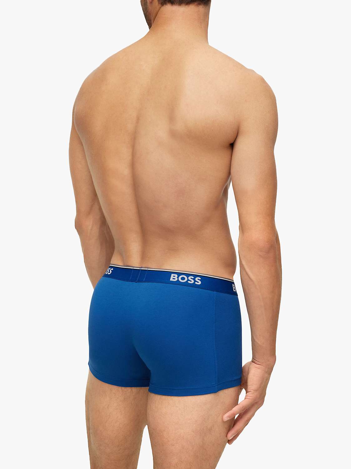 Buy BOSS Power Cotton Logo Waistband Trunks, Pack of 3, Open Blue Online at johnlewis.com
