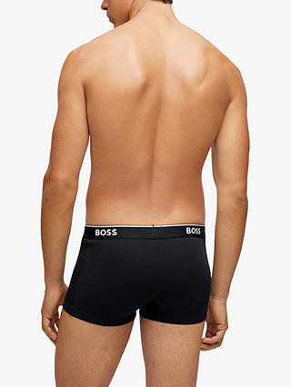 BOSS Power Cotton Logo Waistband Trunks, Pack of 3, Black