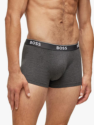 BOSS Power Cotton Logo Waistband Trunks, Pack of 3, Open Grey