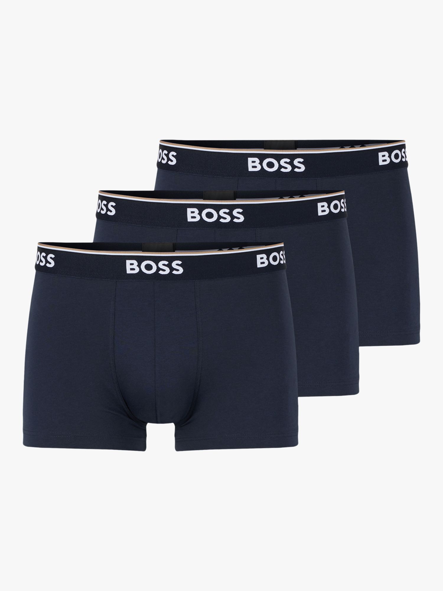 BOSS Power Cotton Logo Waistband Trunks, Pack of 3, Open Blue, S