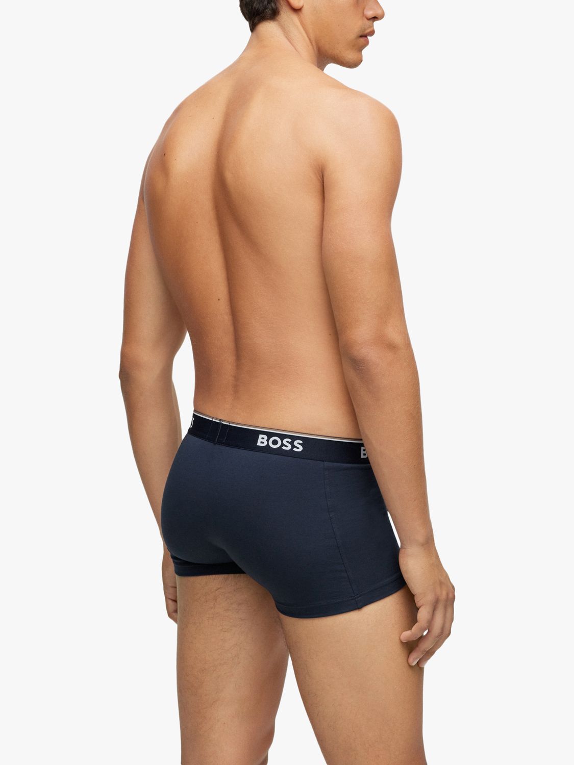 BOSS Power Cotton Logo Waistband Trunks, Pack of 3, Open Blue, S