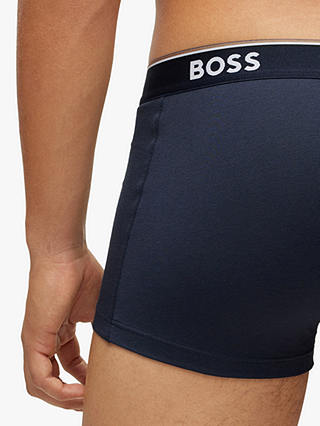 BOSS Power Cotton Logo Waistband Trunks, Pack of 3, Open Blue