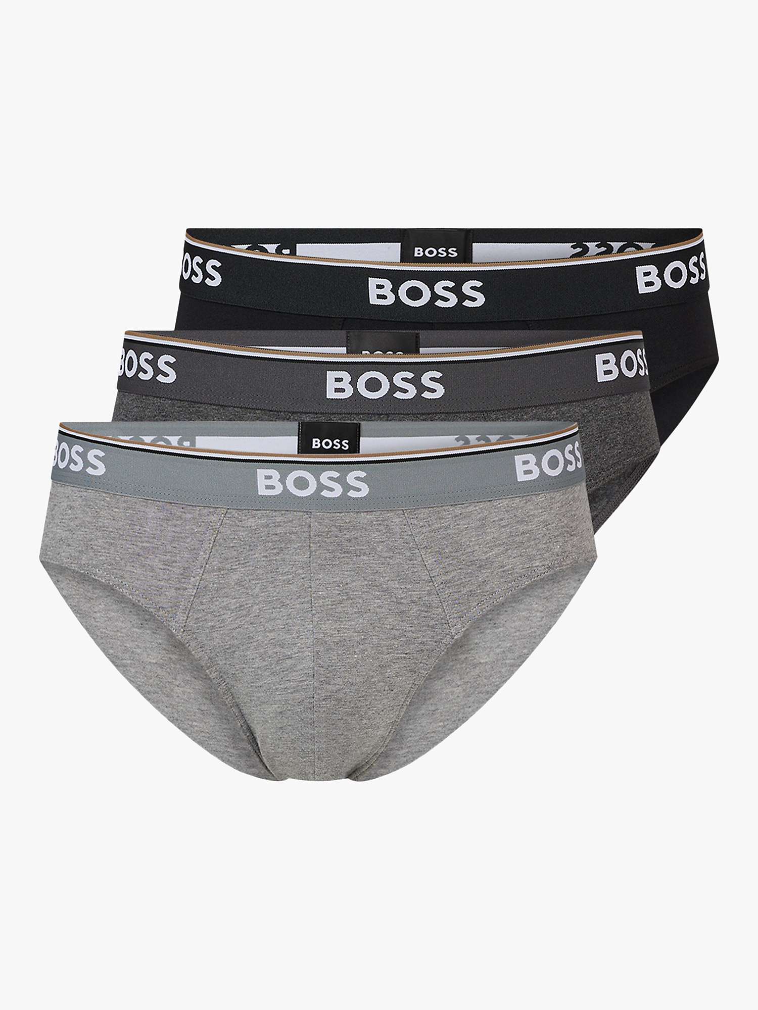 BOSS Stretch Power Briefs, Pack of 3, Open Grey at John Lewis & Partners