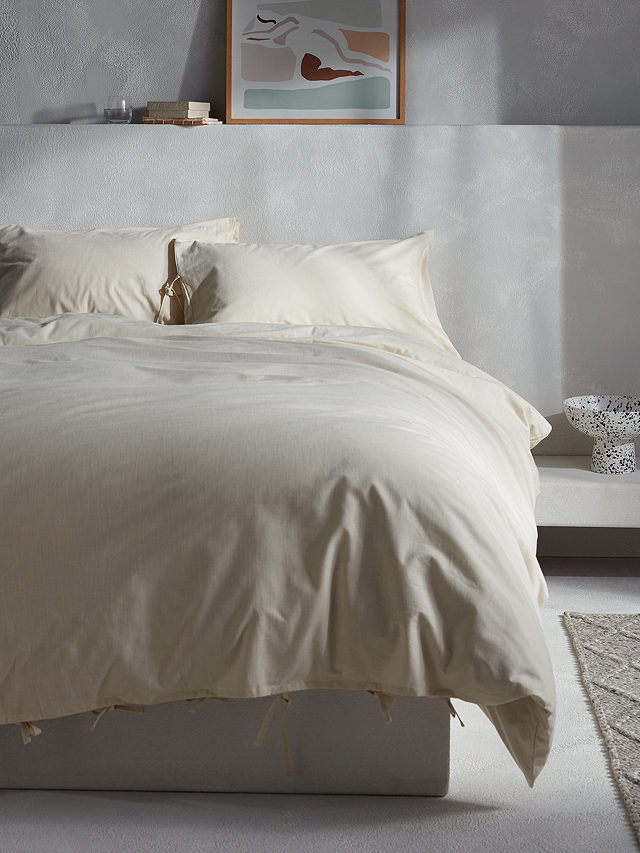 Mother of Pearl Textured Organic Cotton Double Duvet Cover Set, Natural Cream