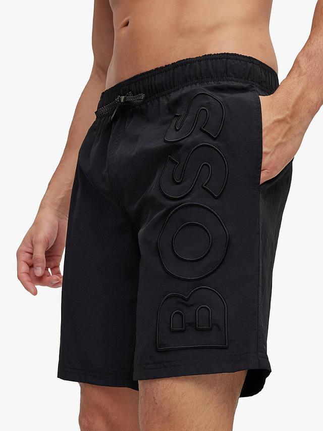 BOSS Whale Embroidered Logo Swim Shorts, Black