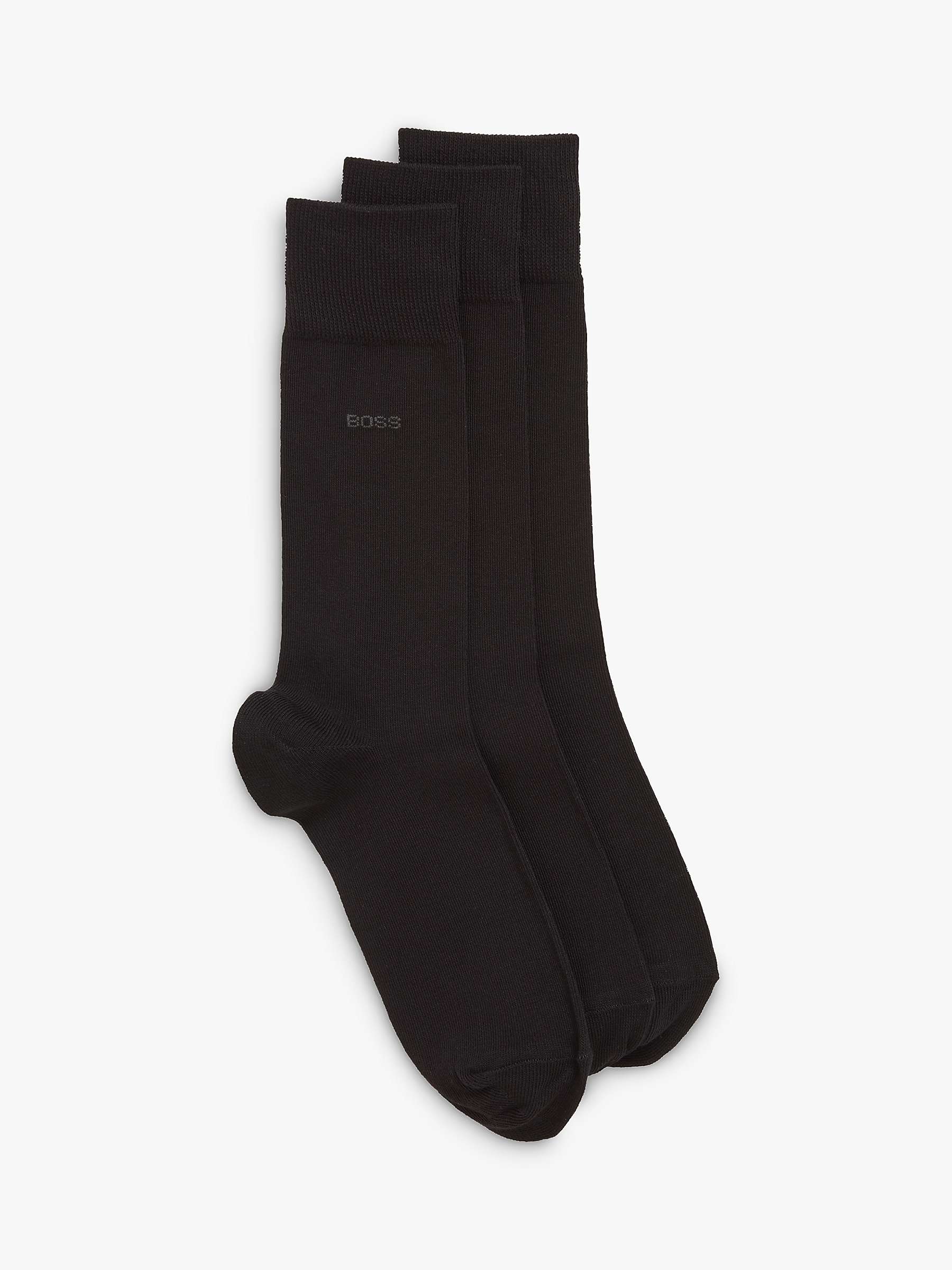 BOSS Ribbed Iconic Logo Cotton Blend Socks, Pack of 3, Black at John ...