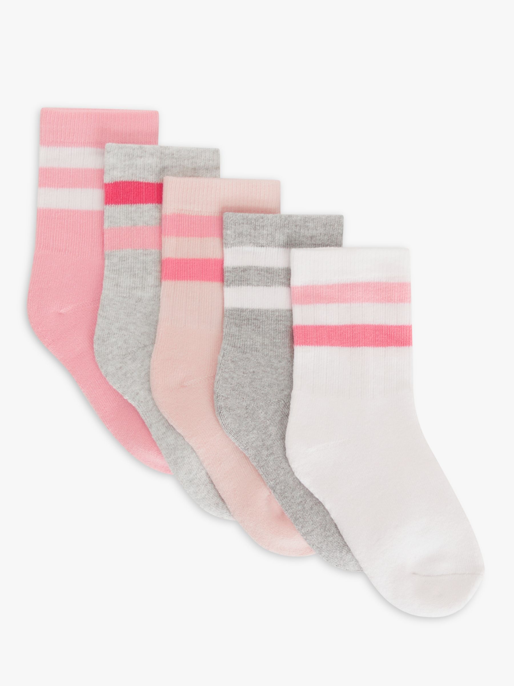 John Lewis Kids' Sport Striped Tube Socks, Pack of 5, Pink/Multi, 4-7