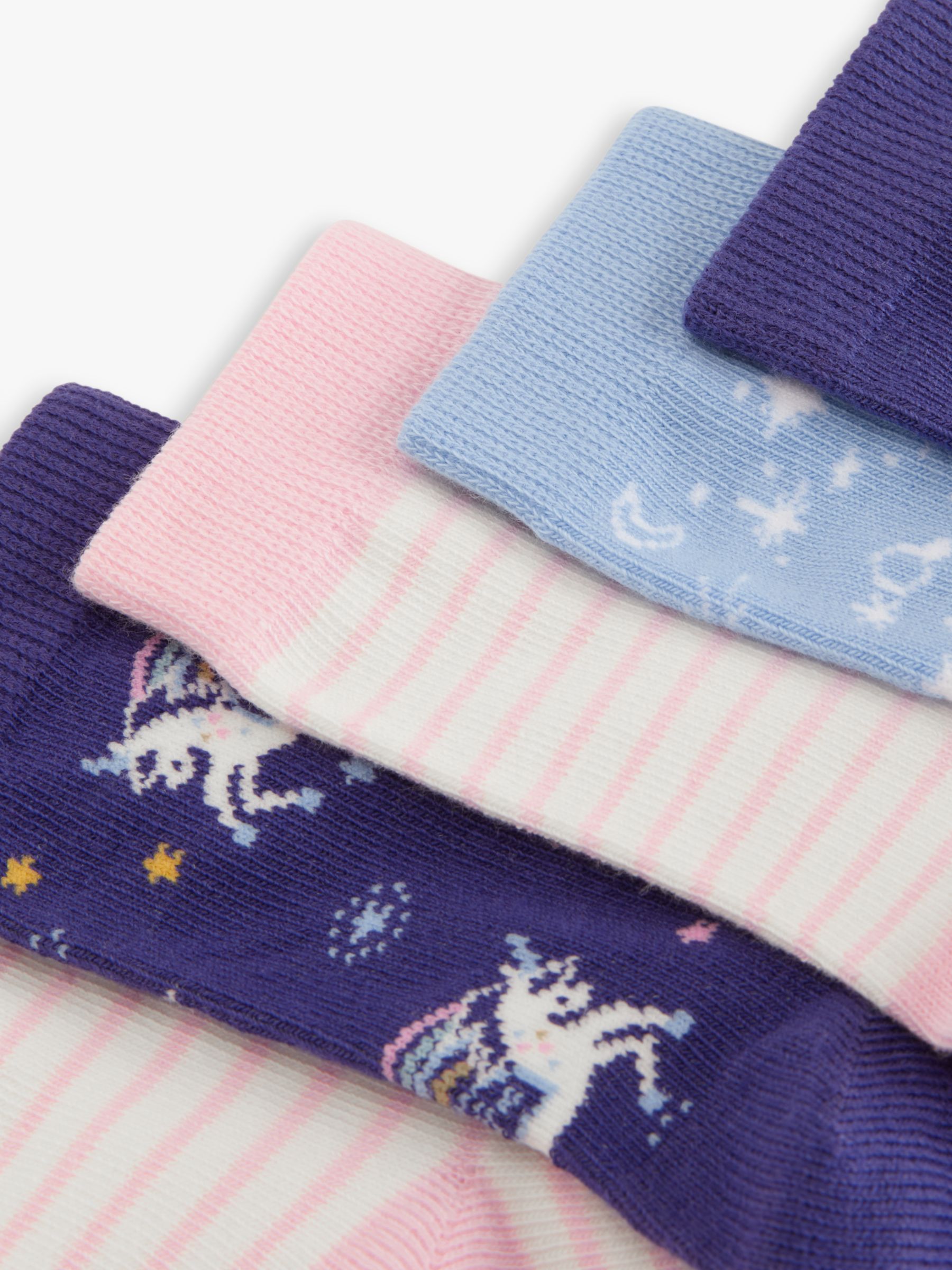 John Lewis Kids' Unicorn Stars Socks, Pack of 7, Multi, 4-7