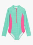 John Lewis Kids' Long Sleeve Striped Swimsuit, Green/Pink