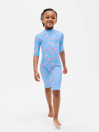 John Lewis Kids' Fun Flamingo Sunpro Swimsuit, Blue
