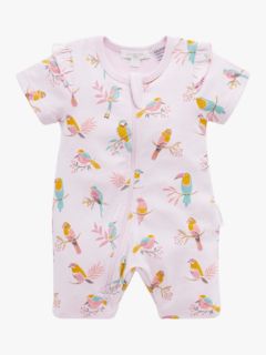 Purebaby Organic Cotton Parrot Rib Growsuit, Pink, Newborn