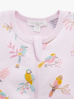 Purebaby Organic Cotton Parrot Rib Growsuit, Pink, Newborn