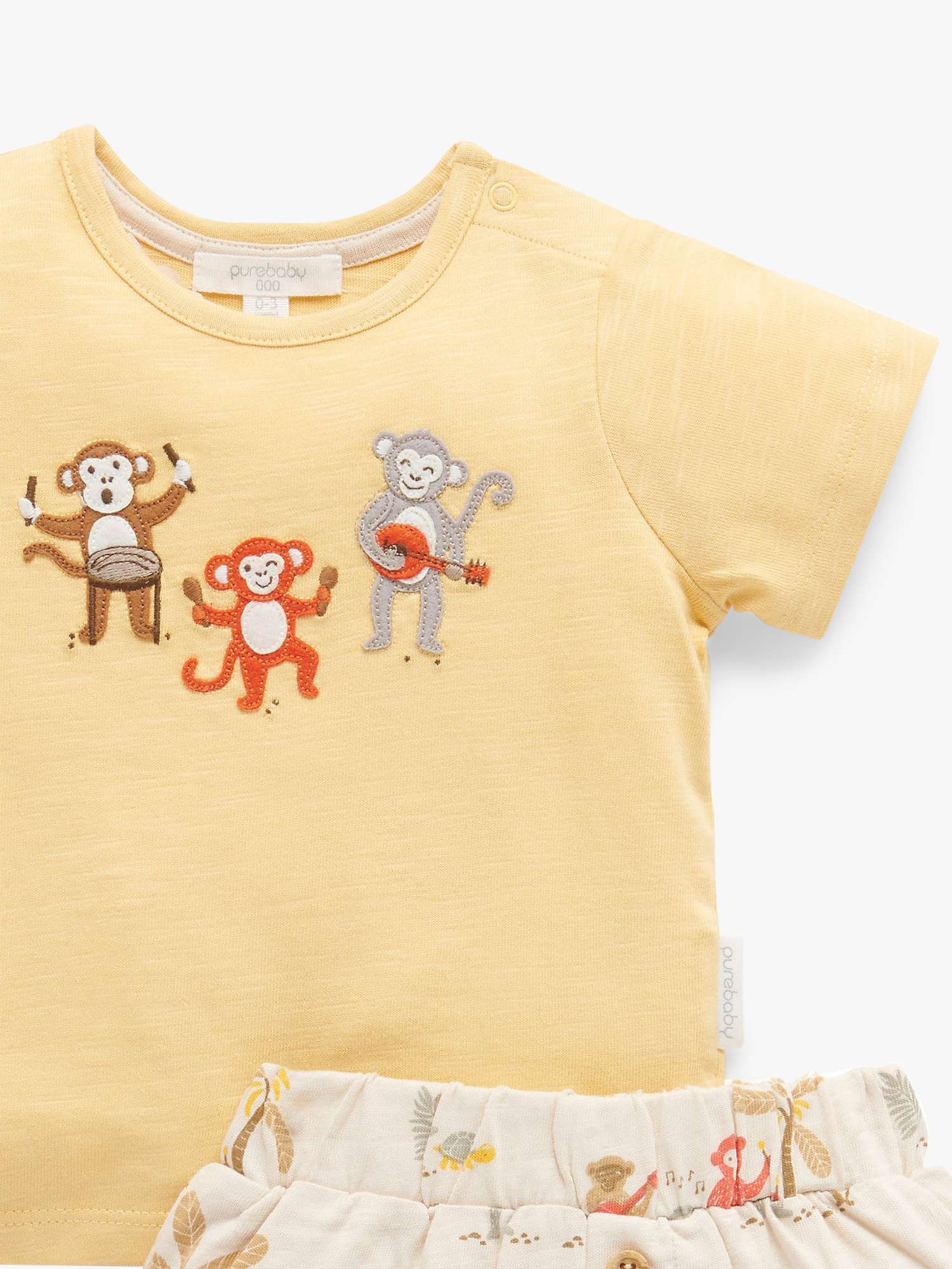 Buy Purebaby Organic Cotton Monkey Tee & Shorts Set, Yellow Online at johnlewis.com
