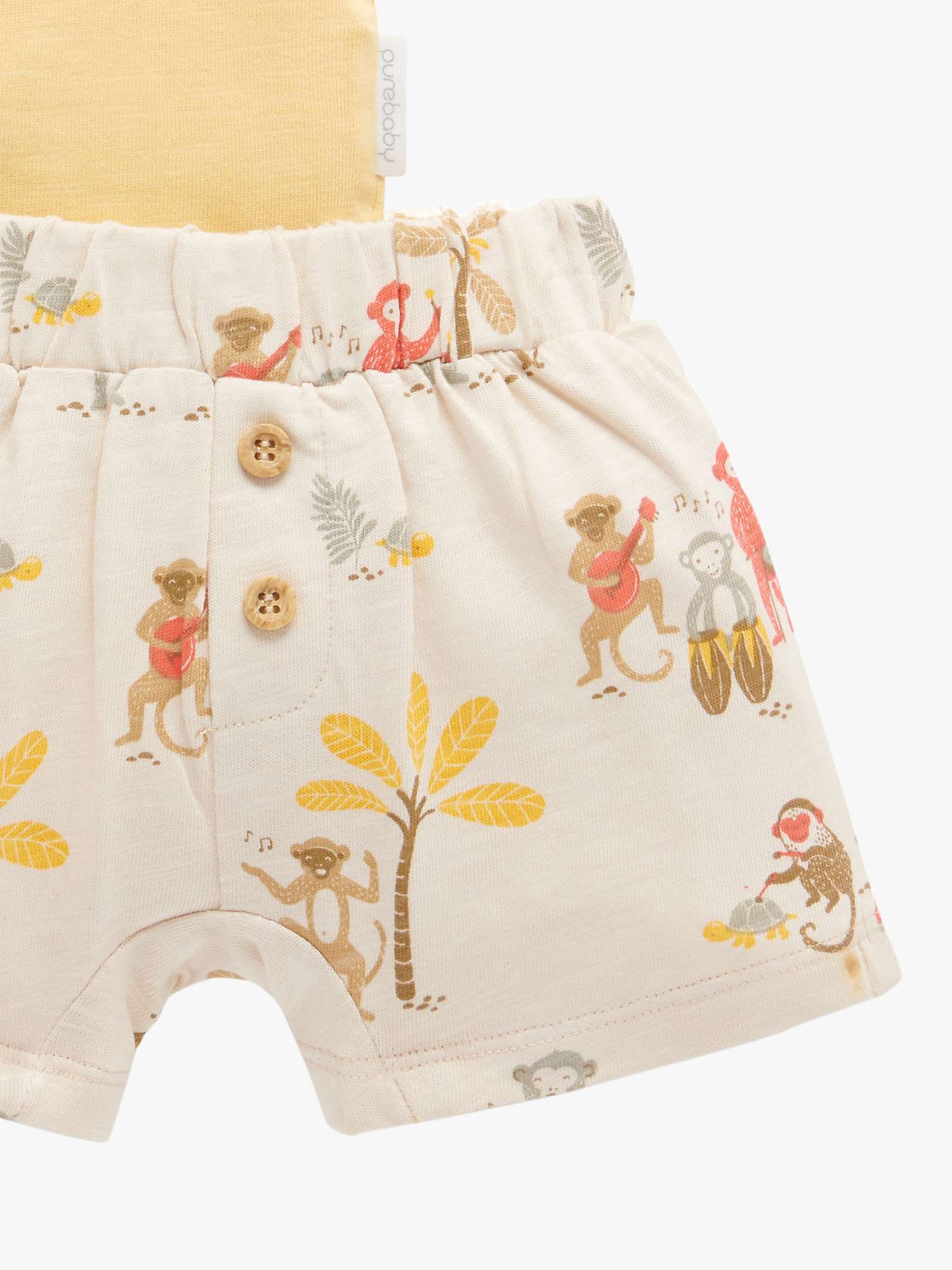 Buy Purebaby Organic Cotton Monkey Tee & Shorts Set, Yellow Online at johnlewis.com
