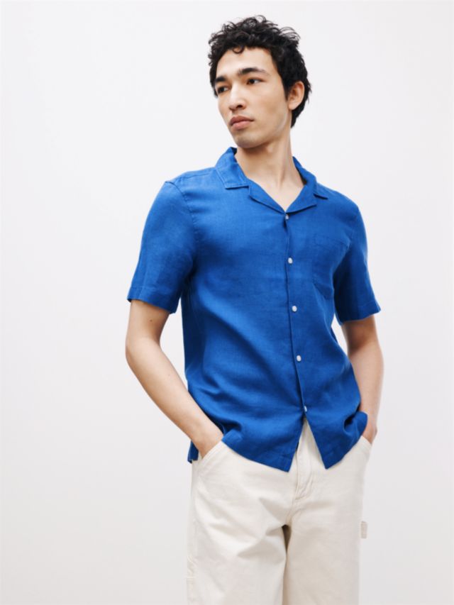 Frame - Cuban-collar Denim Short-sleeved Shirt - Mens - Blue