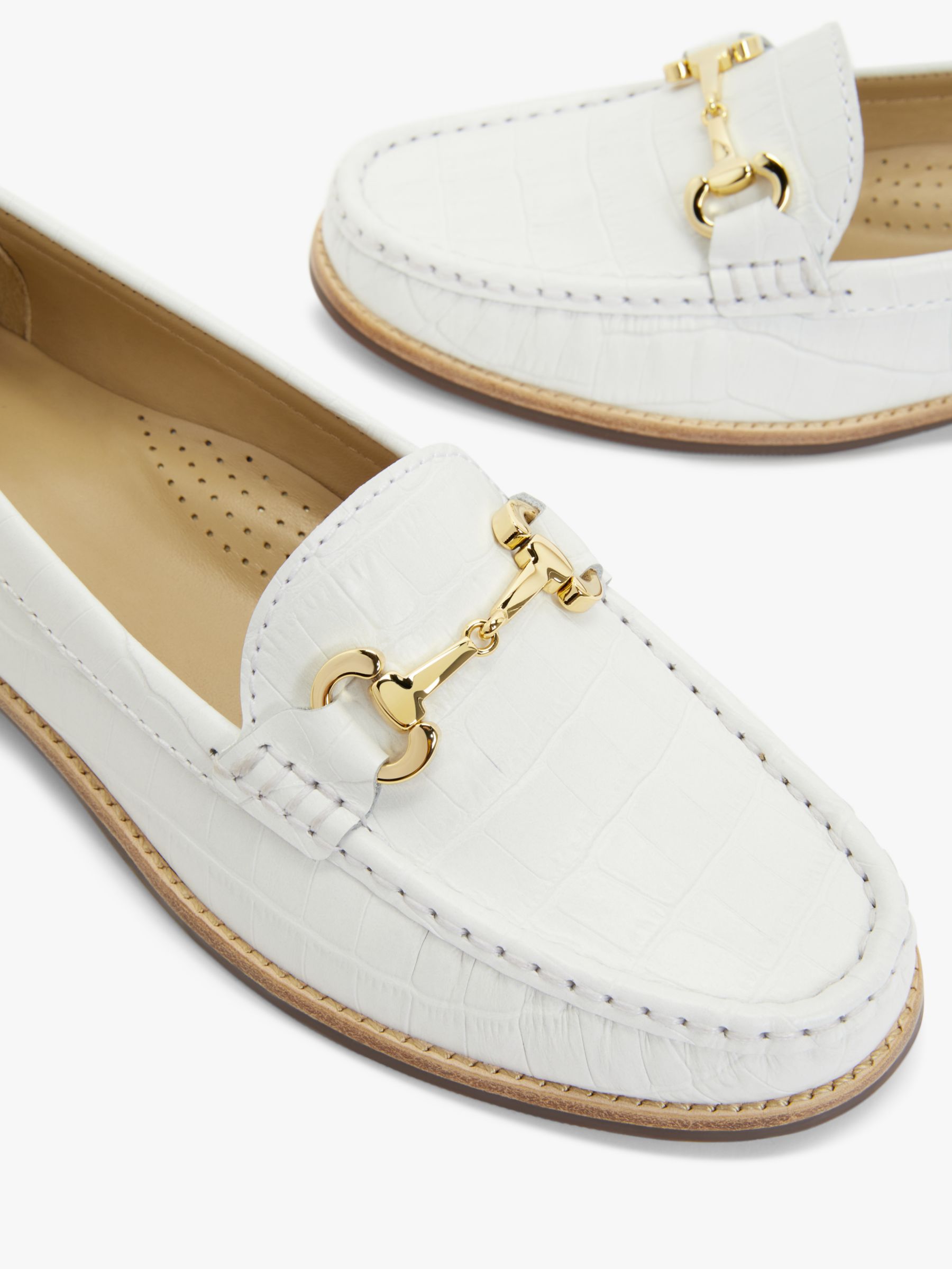 John Lewis August Leather Moccasins, White Croc, 3